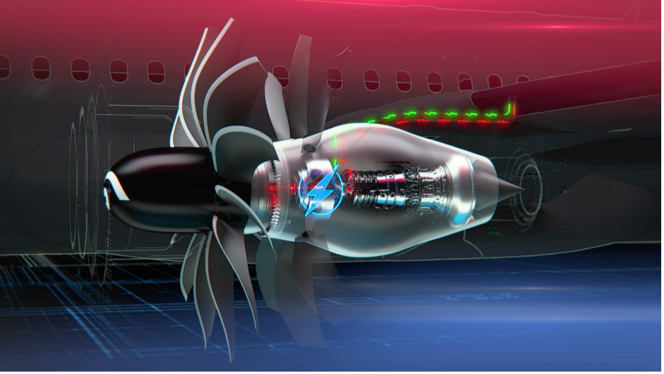 Rendering of Open Fan, compact core and hybrid electric technologies in development through the RISE program